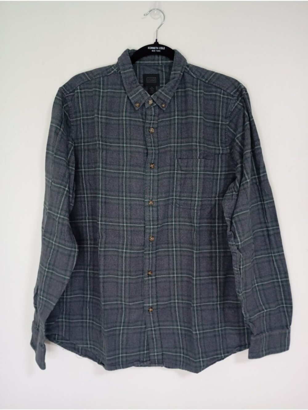 14th & Union Mens Gray & Green Plaid Button-Up Shirt XL 100% Cotton Long Sleeve